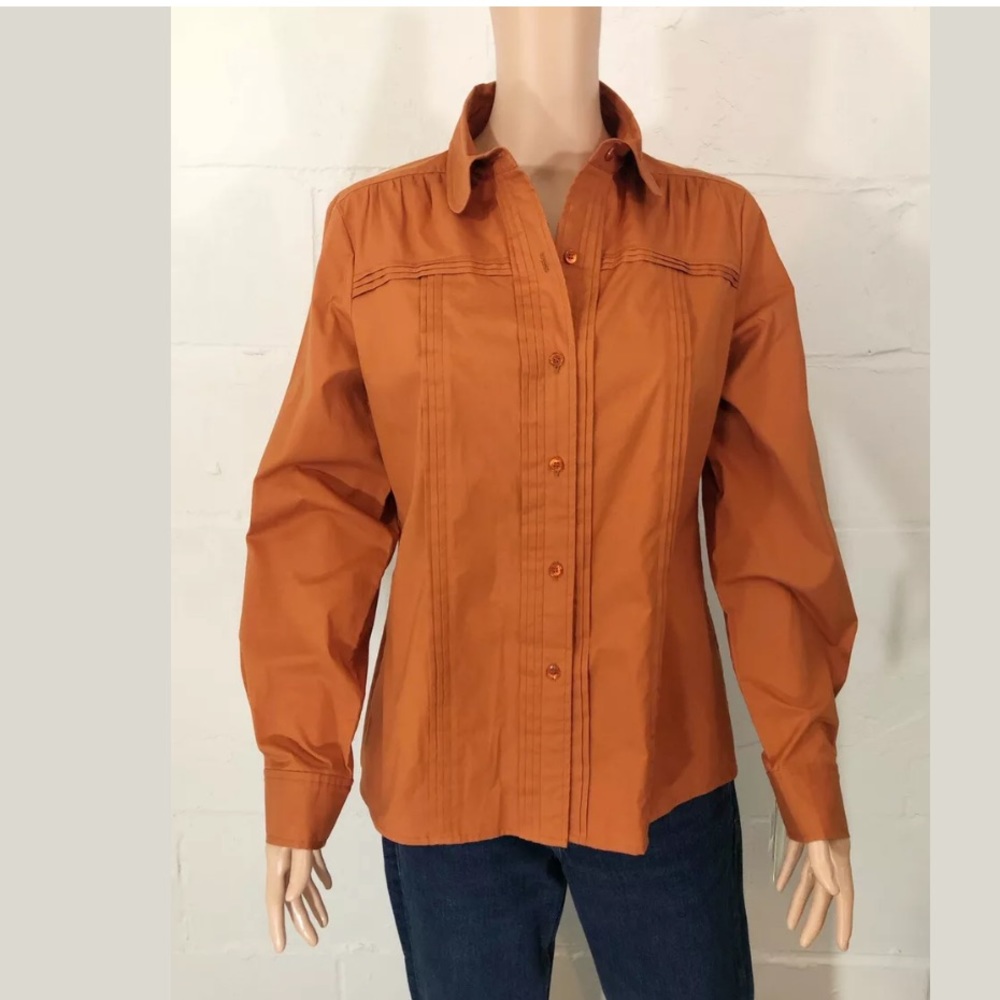 Doncaster Rust Pleated Blouse Size 10 Long Sleeve